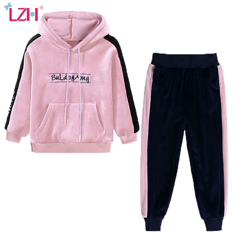 LZH Children Clothing 2022 Autumn Winter Toddler Girls Clothes Hooded Costume Outfit Suit Kids Tracksuit For Girls Clothing Sets