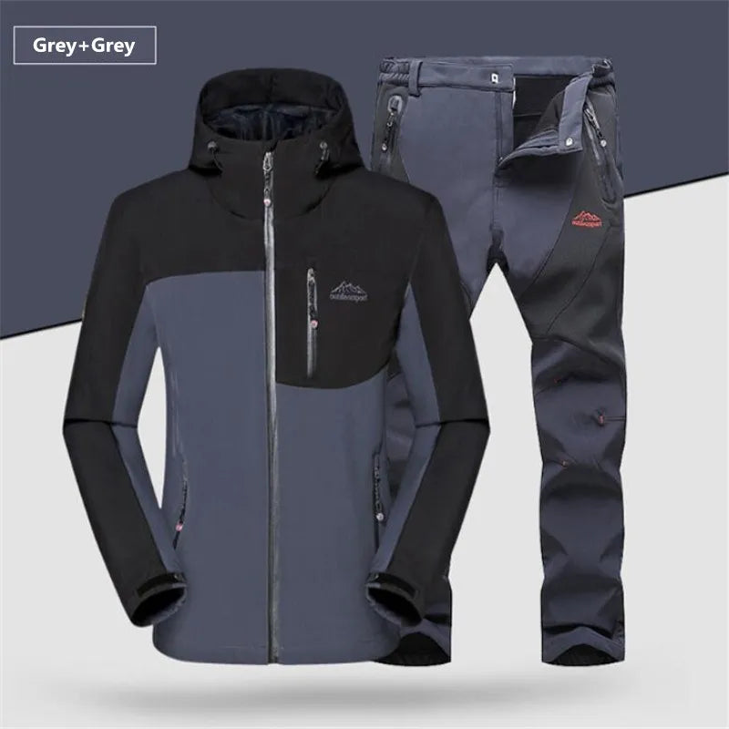 Winter Fleece Windproof Warm Men's Suit Shark Skin Soft Shell Jackets+ Pants Sets Outdoor Hiking Climbing Hunting Sportswear 5XL