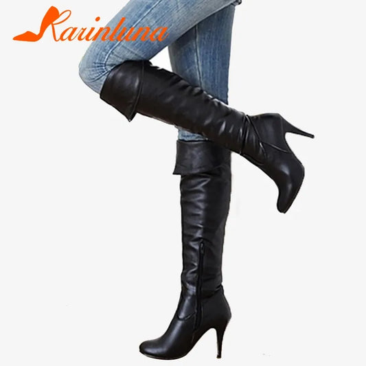 Karinluna Classic dropship large sizes 47 thin high heels Women's Shoes Woman 2019 sexy party women knee-high boots woman