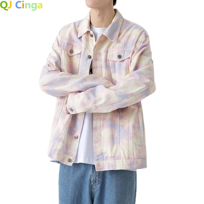 White Embroidery Denim Jacket Men's Single Breasted Patchwork Coat with Square Collar Men Jeans Jaqueta Big Size Overcoat S-5XL