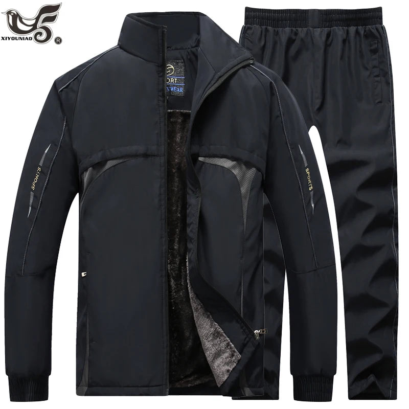 Winter Tracksuits Men Sets Thick wool Liner jackets+Pants Suit outwear men`s Hooded Sweatshirt Sportswear Set Male Sport Suits