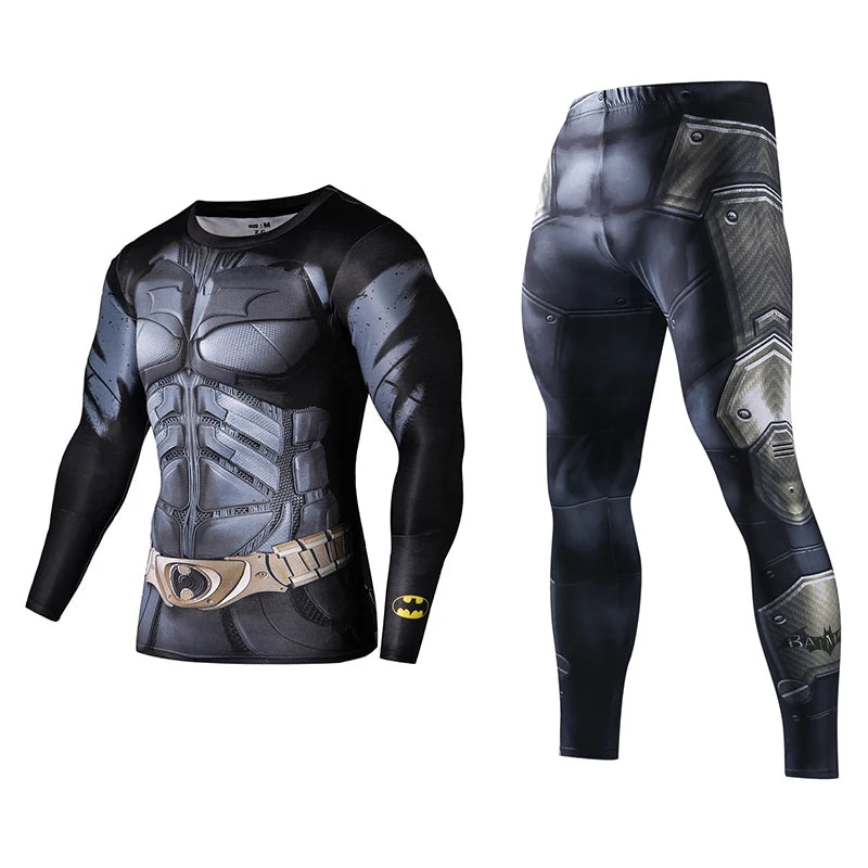 Men's Compression GYM Training Clothes Suits Workout Superhero Jogging Sportswear Fitness Dry Fit Tracksuit Tights 2pcs / sets