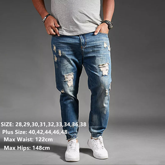Ripped Jeans For Men Blue Black Denim Mens Jean Homme Harem Hip Hop Plus Size Trousers 44 46 48 Mens Uomo Fashions Jogger Pants