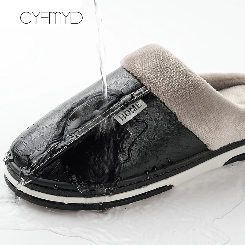 Women's shoes Indoor Slippers Memory foam Size 9-17 Non-slip Winter Ladies leather slippers Antifouling Family Home shoes