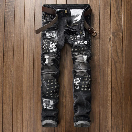 2021 Patch Jeans Men Skinny Casual Cotton Classic Ripped Denim For Men Straight Slim Fit Plus Size Rvaet Rap Harajuku Biker Jean