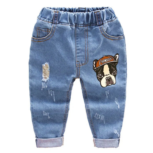 2021 Fashion Children Jeans Baby Boys Cartoon Trousers Pant Baby Girls  Grinding Holes Jeans Kids Spring Autumn Clothes 2-6Years