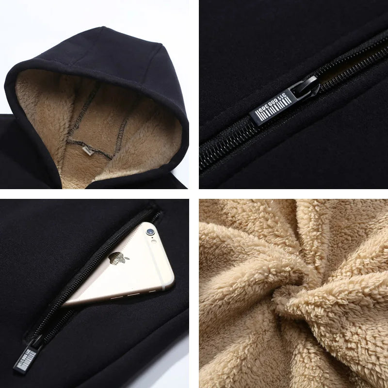 New Arrival Winter Thickening Hoodies Men Casual Jacket Fur Lining Solid Warm Cloth Zipper Coats Sweatshirts Cashmere Parkas 624