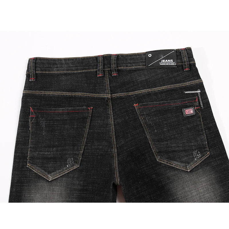 Jeans For Men Stretch Slim Straight 2023 Spring And Autumn Black Gray Men's Luxury Brand Casual Male Denim Trousers Streetwear
