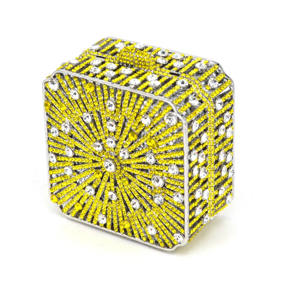 KHNMEET Female banquet Party Purse Luxury Crystal Clutch Bag Box Metal Frame Chain Women Evening Bag Girl Golden Handbags SC228