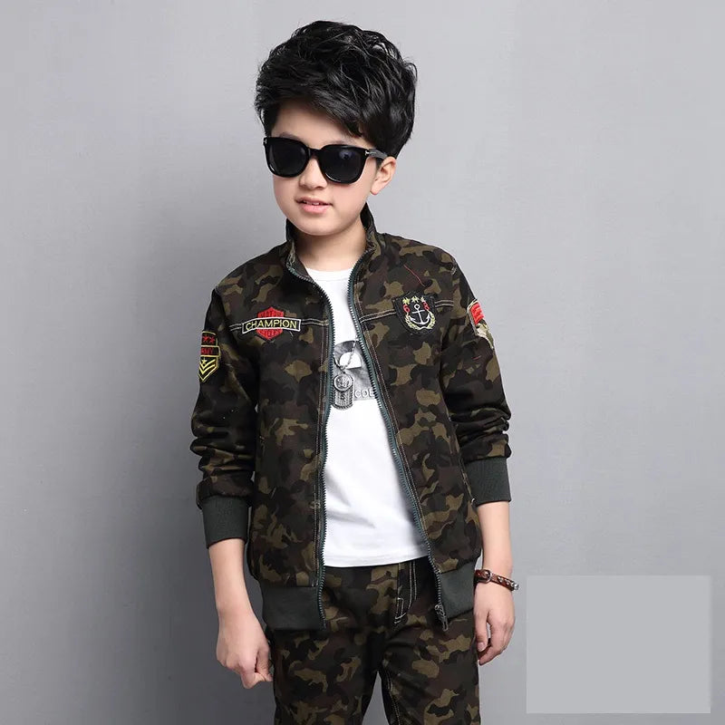 Male child clothing autumn set camouflage cotton 100% 2023 sports sets child spring boy long-sleeve + pants 2pcs