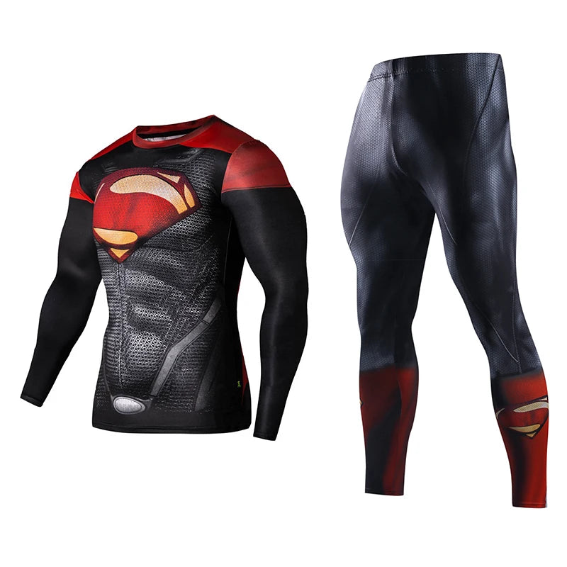 Men's Compression GYM Training Clothes Suits Workout Superhero Jogging Sportswear Fitness Dry Fit Tracksuit Tights 2pcs / sets