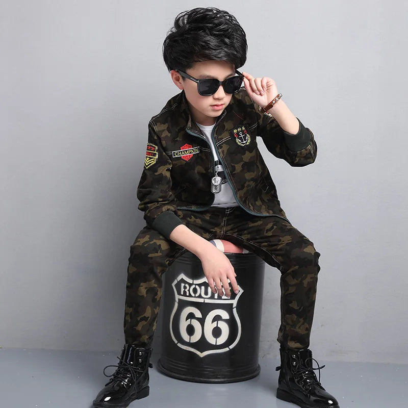 Male child clothing autumn set camouflage cotton 100% 2023 sports sets child spring boy long-sleeve + pants 2pcs