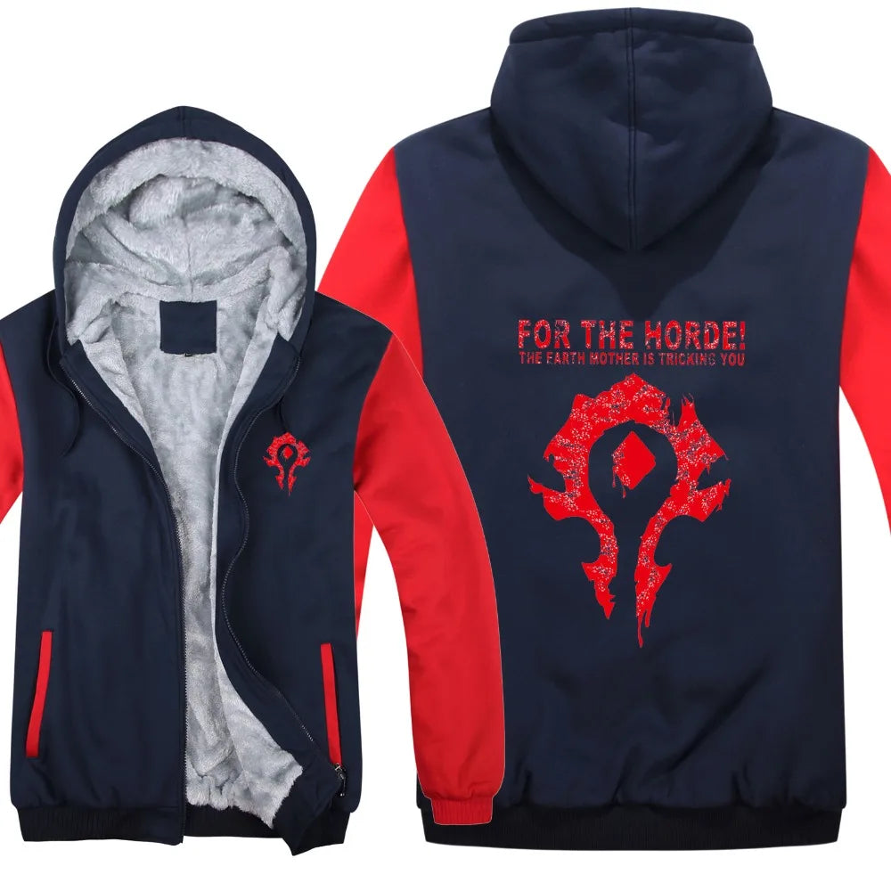 New Winter Warm WOW Hoodie Game Dota 2 Coat ALLIANCE&Horde Jacket Coat Men Thick Fleece Zipper Luminous WOW Sweatshirts