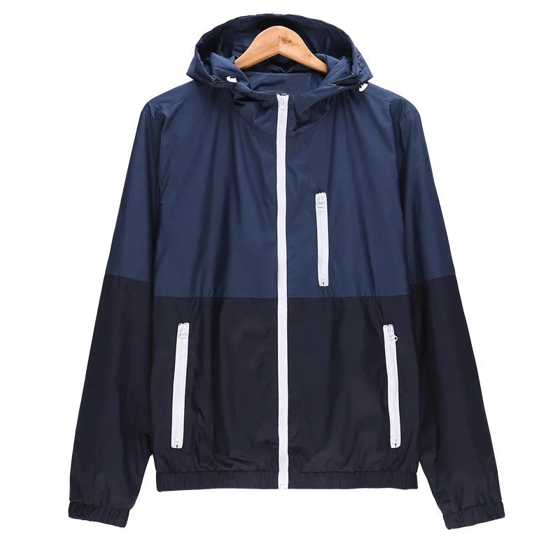 Windbreaker Men Casual Spring Autumn Lightweight Jacket 2023 New Arrival Hooded Contrast Color Zipper up Jackets Outwear Cheap