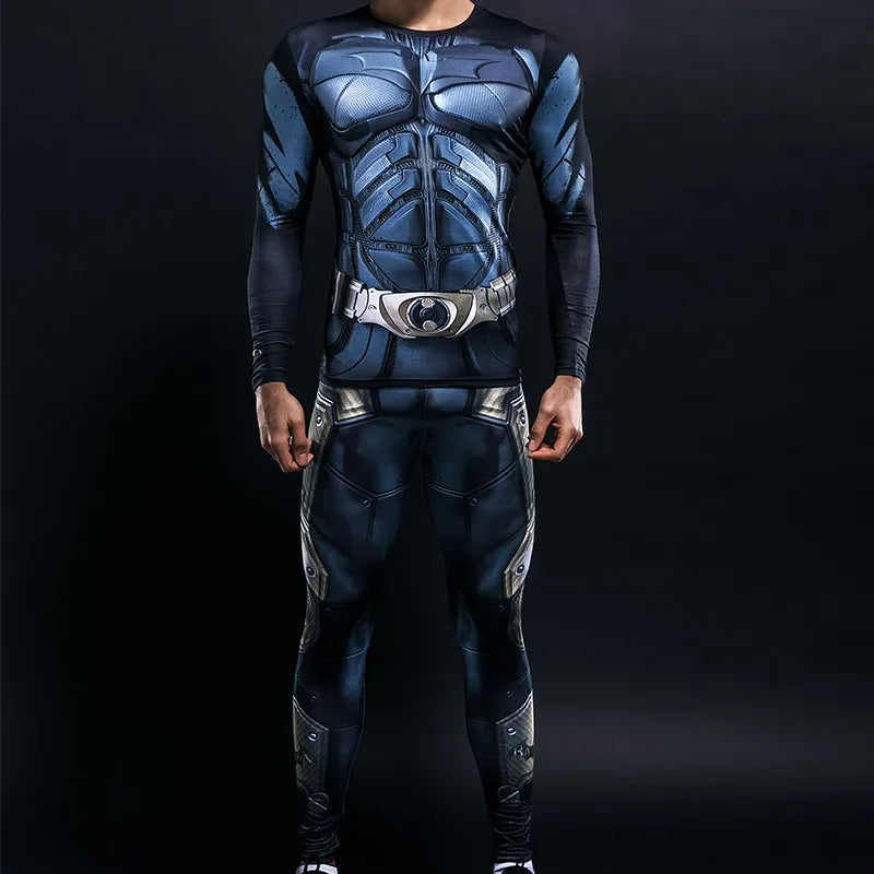 Men's Compression GYM Training Clothes Suits Workout Superhero Jogging Sportswear Fitness Dry Fit Tracksuit Tights 2pcs / sets