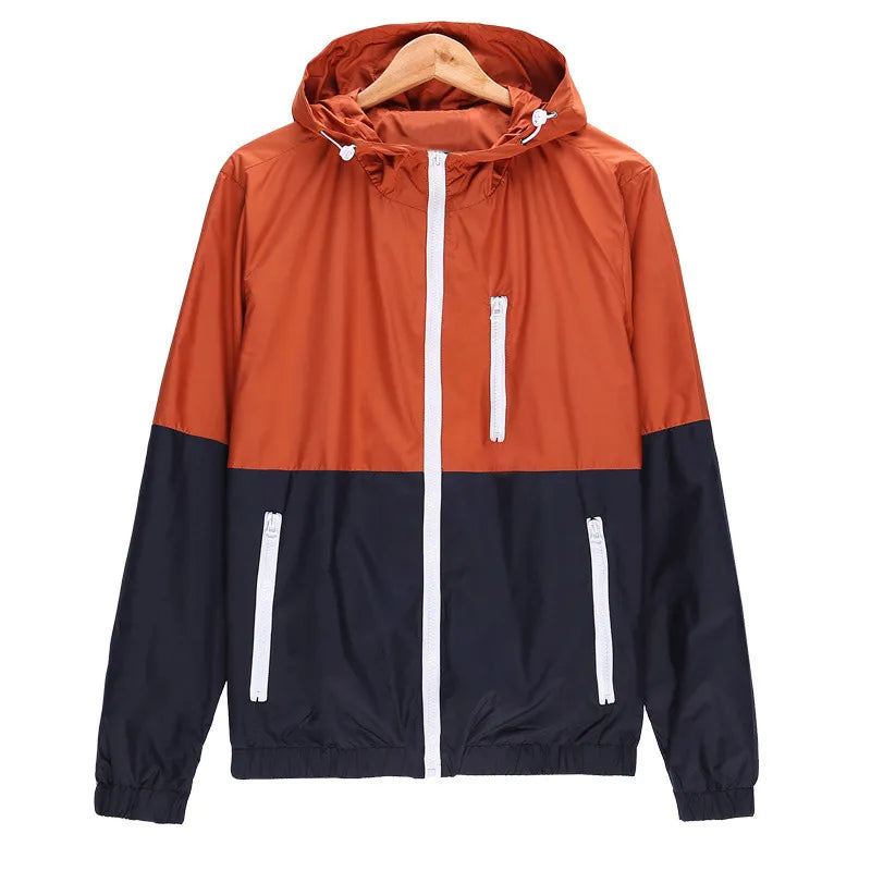 Windbreaker Men Casual Spring Autumn Lightweight Jacket 2023 New Arrival Hooded Contrast Color Zipper up Jackets Outwear Cheap