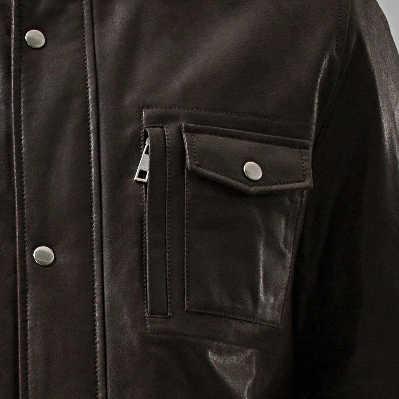 Men real leather jacket Pigskin Hooded leather coat Genuine Leather jacket men's winter warm overcoat male