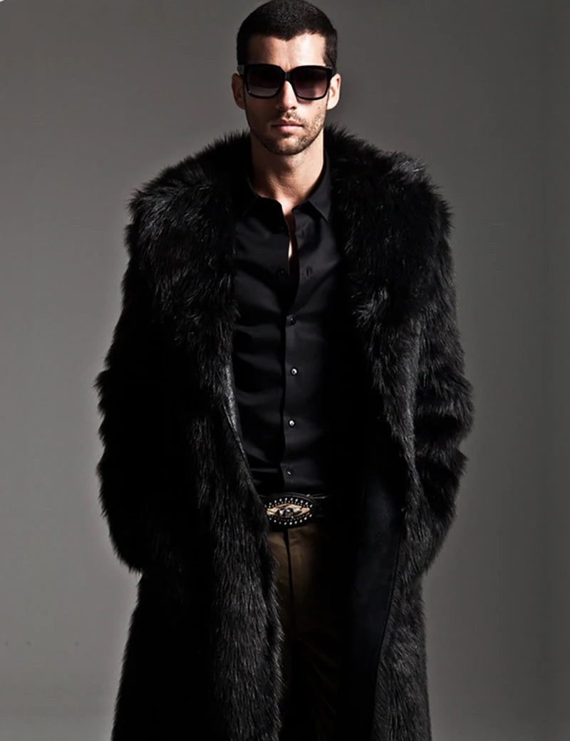 Men Fur Coat Winter Faux Fur Outwear On One Sides Coat Mens Punk Parka Jackets Long Leather Overcoats Genuine Fur Brand Clothing