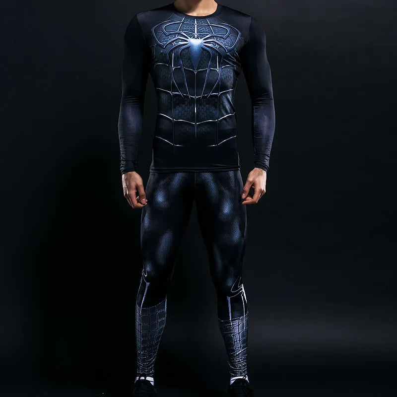 Men's Compression GYM Training Clothes Suits Workout Superhero Jogging Sportswear Fitness Dry Fit Tracksuit Tights 2pcs / sets