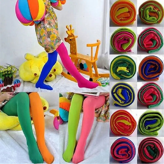 3-9 Years Girls Candy Color Tights Baby Kids Cute Velvet Pantyhose Contrast Combination Color Girl Spring Warm Dance Stockings