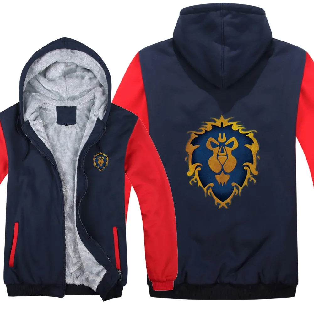 New Winter Warm WOW Hoodie Game Dota 2 Coat ALLIANCE&Horde Jacket Coat Men Thick Fleece Zipper Luminous WOW Sweatshirts