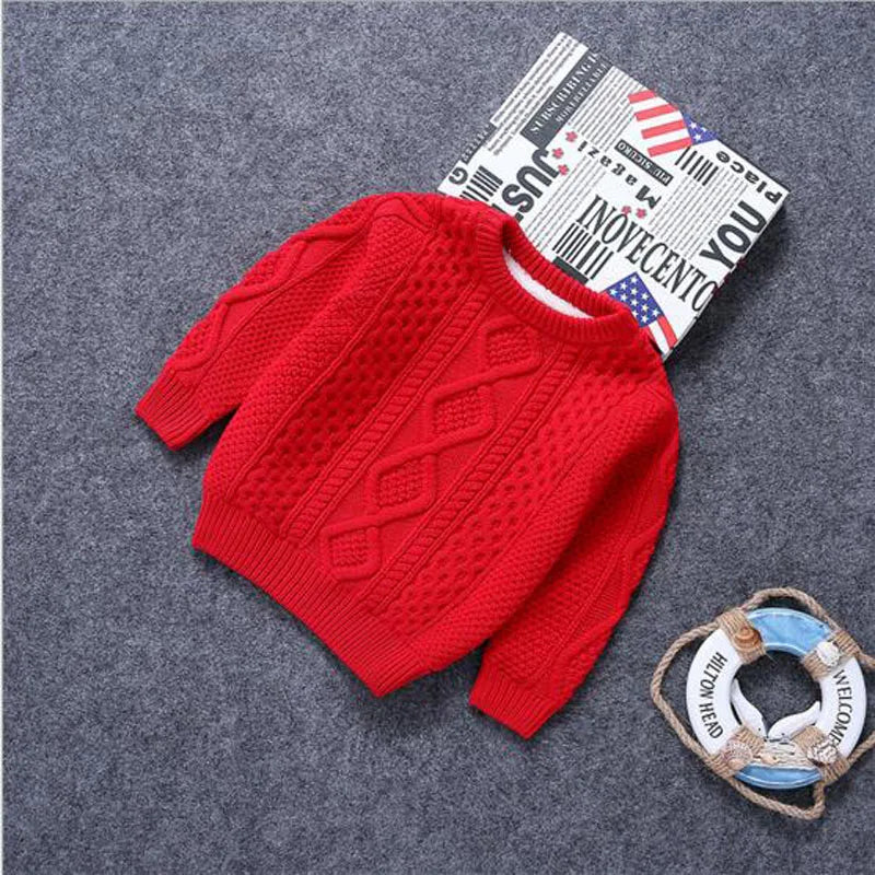 Sweater babi girls boys cotton Warm Pullovers plush inside sweaters girls Winter Autumn Knitted Loose jacket 1-12Y child tops