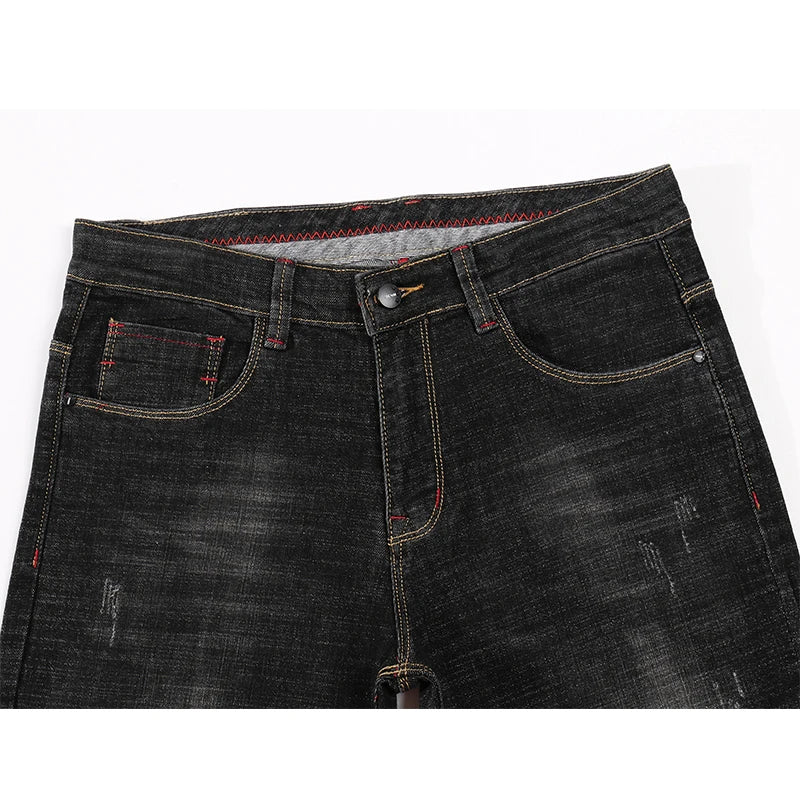 Jeans For Men Stretch Slim Straight 2023 Spring And Autumn Black Gray Men's Luxury Brand Casual Male Denim Trousers Streetwear