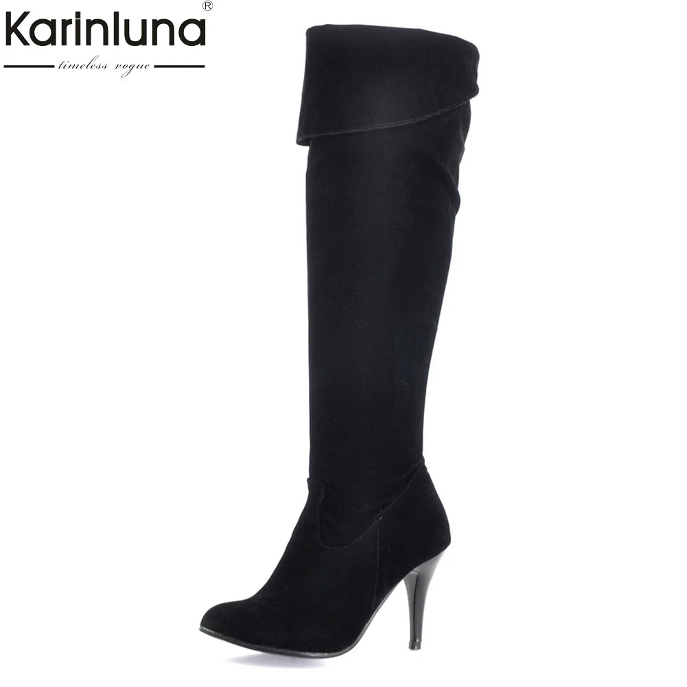 Karinluna Classic dropship large sizes 47 thin high heels Women's Shoes Woman 2019 sexy party women knee-high boots woman