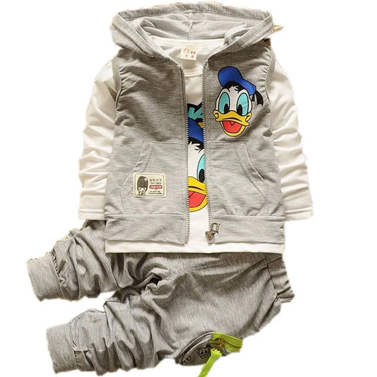 Boys Clothing Sets Children Fashion Donald Duck Baby boy T-shirt Vest Coat And Pants Suit 3pcs Outfits Mickey Kids Sport Suit