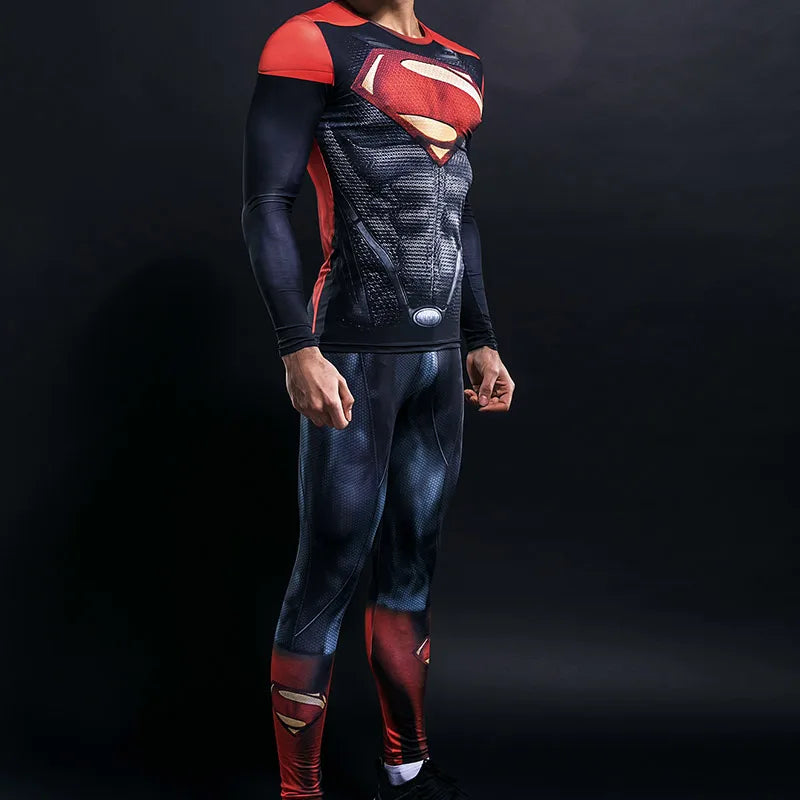 Men's Compression GYM Training Clothes Suits Workout Superhero Jogging Sportswear Fitness Dry Fit Tracksuit Tights 2pcs / sets