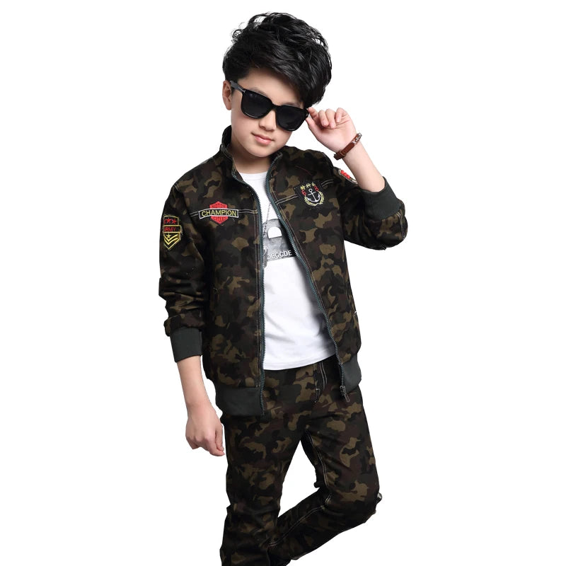 Male child clothing autumn set camouflage cotton 100% 2023 sports sets child spring boy long-sleeve + pants 2pcs