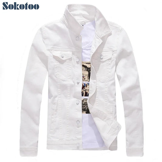 Sokotoo Men's slim full sleeve all match denim jean jacket Casual black white fancy colored coat Outerwear