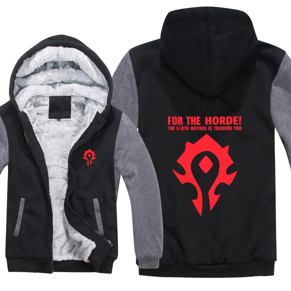 New Winter Warm WOW Hoodie Game Dota 2 Coat ALLIANCE&Horde Jacket Coat Men Thick Fleece Zipper Luminous WOW Sweatshirts