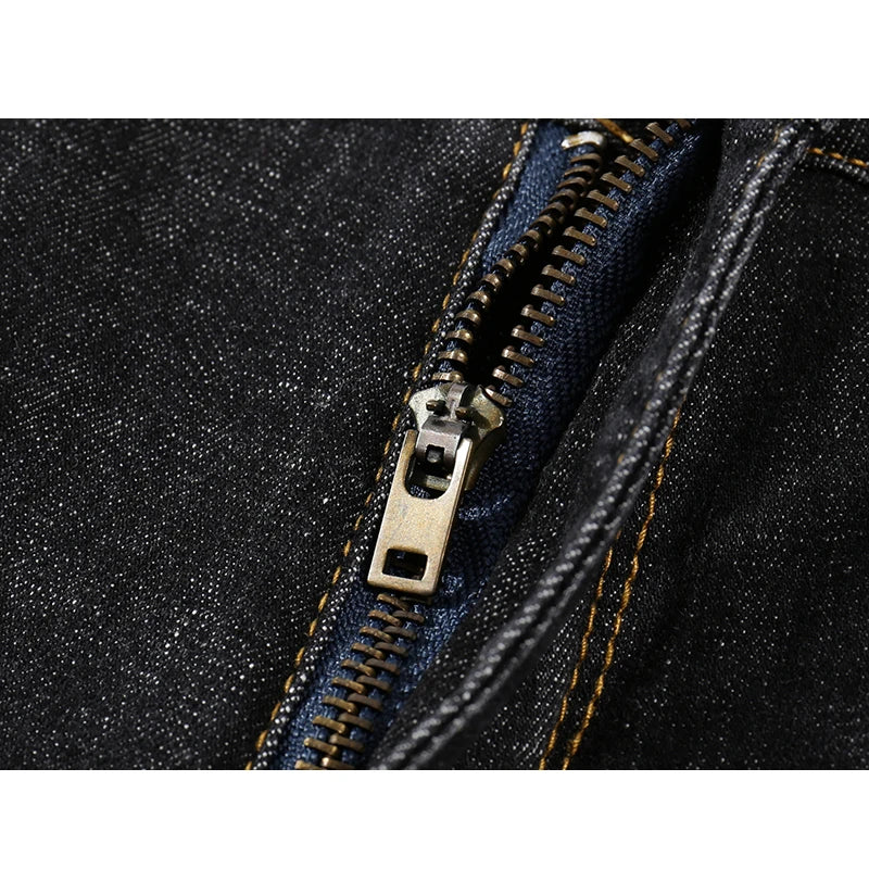 Jeans For Men Stretch Slim Straight 2023 Spring And Autumn Black Gray Men's Luxury Brand Casual Male Denim Trousers Streetwear