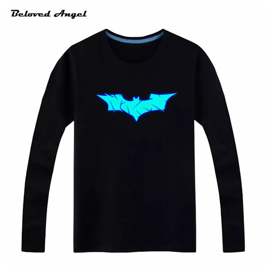 100cm-160cm Children boys girls luminous t shirt kids Long sleeves tops Hip Hop Neon Print Party Club Night light blu-ray