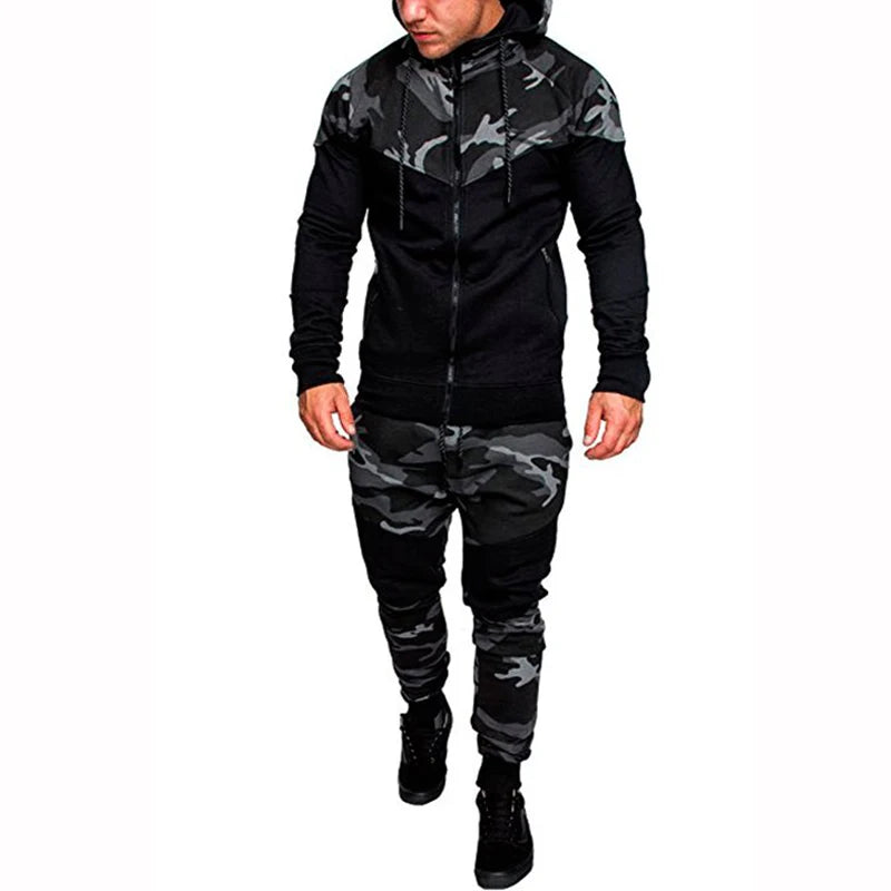 Autumn 2 Pieces Mens Set Casual Tracksuit Male Clothes Sportswear Track Suits Patchwork Men Hoodies Sweatshirts Pants Sets MY055