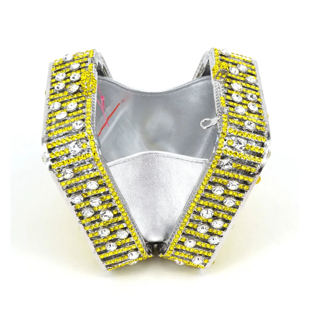 KHNMEET Female banquet Party Purse Luxury Crystal Clutch Bag Box Metal Frame Chain Women Evening Bag Girl Golden Handbags SC228