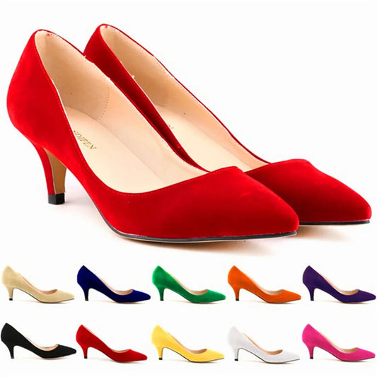 2023 New Autumn 6cm Women's High Heels Shoes Solid Flock Shallow Female Elegant OL Office Shoes Pointed Toe Fashion Women Pumps