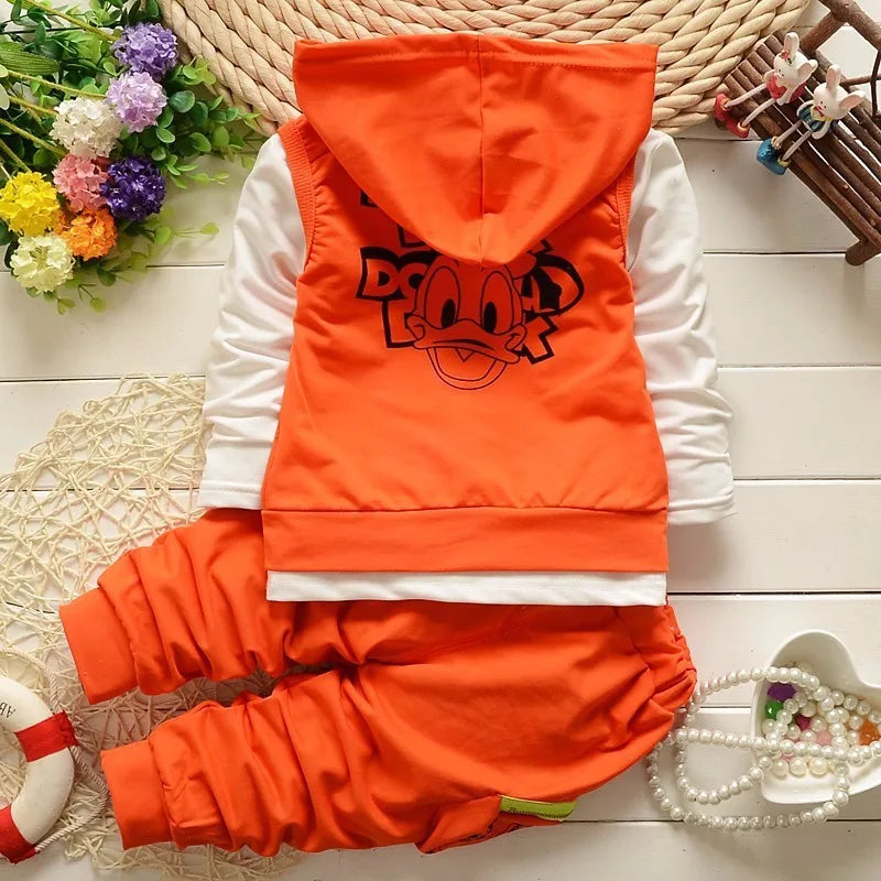Boys Clothing Sets Children Fashion Donald Duck Baby boy T-shirt Vest Coat And Pants Suit 3pcs Outfits Mickey Kids Sport Suit