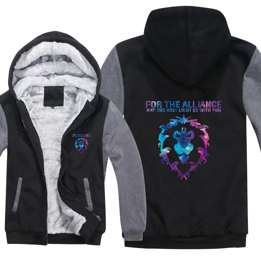 New Winter Warm WOW Hoodie Game Dota 2 Coat ALLIANCE&Horde Jacket Coat Men Thick Fleece Zipper Luminous WOW Sweatshirts