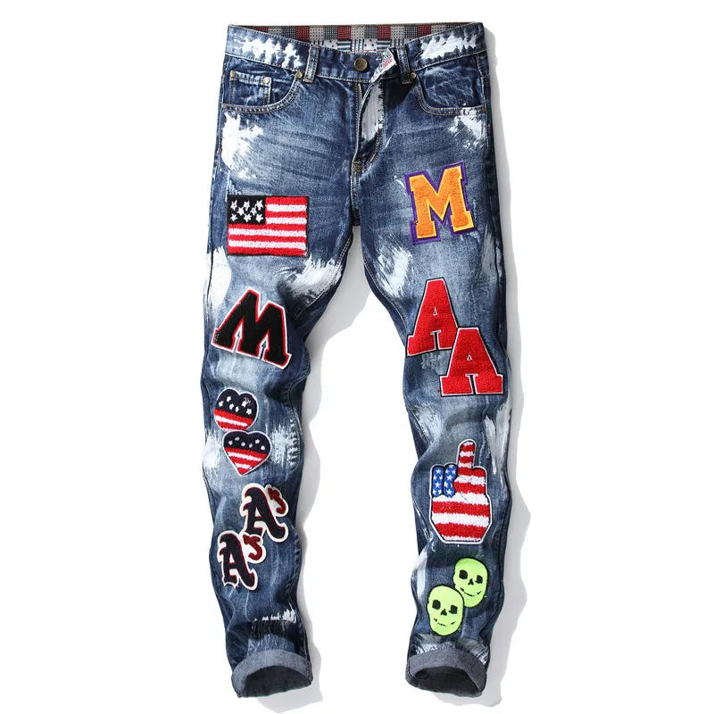 New Fashion 2023 AUTUMN Spring Hole Jeans Men's Ripped Skinny Biker Destroyed Denim Trousers
