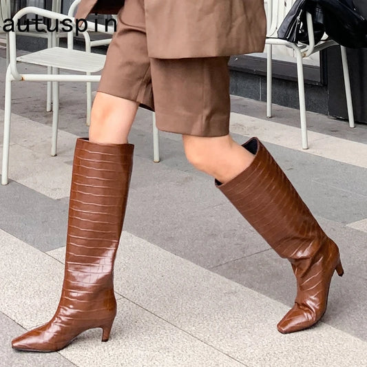 autuspin Fashion Knee-high Boots Women Classic Casual Women's Shoes Sexy Party Dancing Retro High Heels Female Chelsea Long Boot
