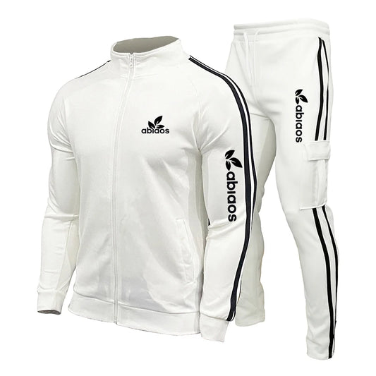 Spring Autumn Letters Printing Men's Side Stripe Zipper Sportswear+ Workwear Sports Pants Set Fashion Casual Jogging 2 Piece Set