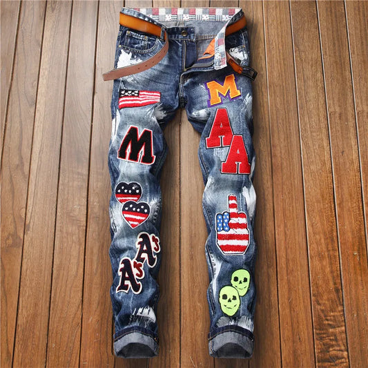 New Fashion 2023 AUTUMN Spring Hole Jeans Men's Ripped Skinny Biker Destroyed Denim Trousers