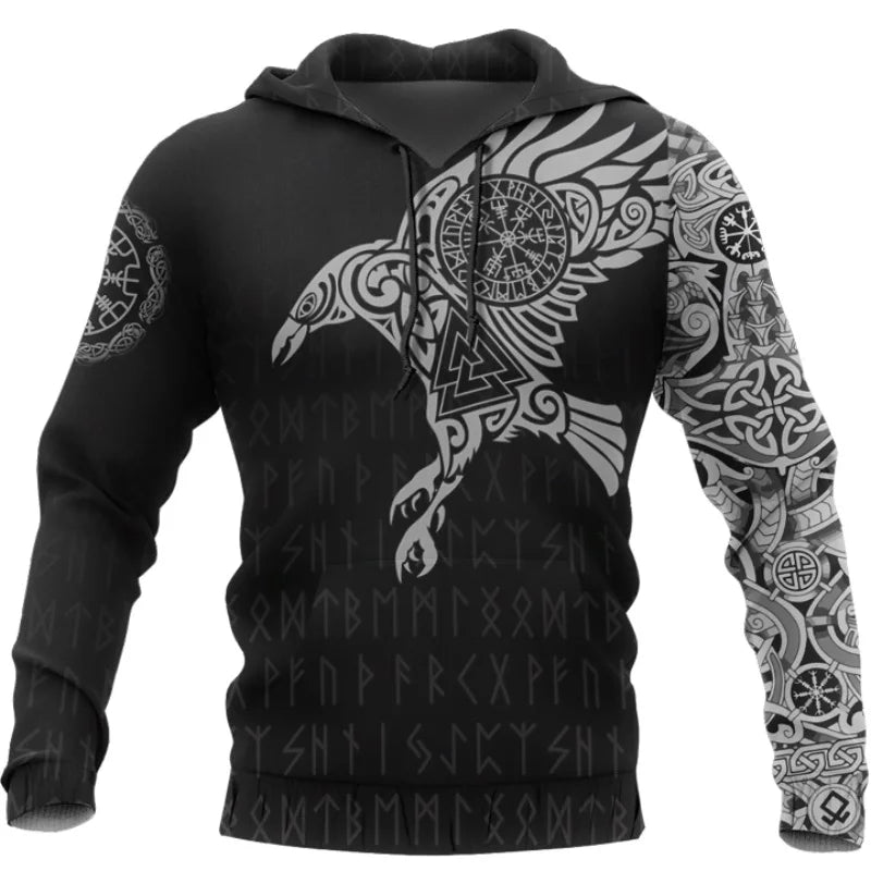 Huginn and Muninn Odin Tattoo 3D Printed Men hoodies Harajuku Fashion Hooded Sweatshirt Autumn Unisex hoodie sudadera hombre