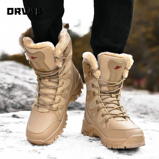 PLUS SIZE 36-46 Military Boots Leather Combat Boots for Men and Woman Fur Plush Winter Snow Boots Outdoor Army Bots Army Shoes