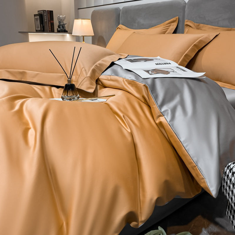 Long-staple Cotton Four-piece Set Bed Sheet Quilt Cover Light Luxury Bare Sleeping