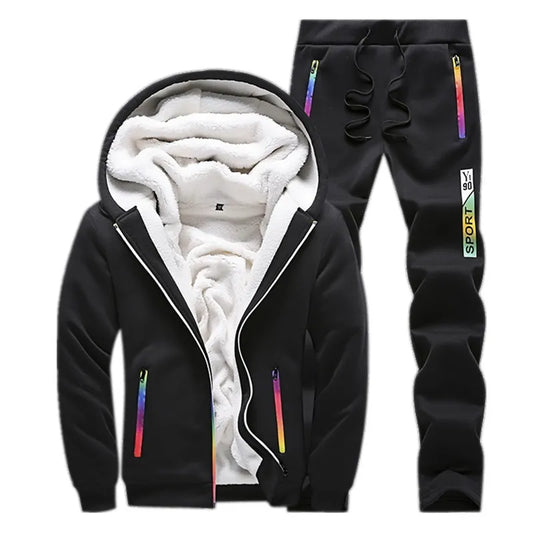 Winter Tracksuits Men Set Casual Thicken Fleece Warm Hooded Jacket Pants Spring Sweatshirt Sportswear Coats Hoodie Track Suits