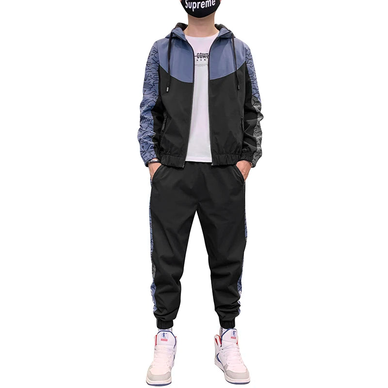 2023 Hip Hop Workwear jacket Mens Tracksuit Jacket+Pants 2PC Sets baseball loose Zipper Ribbons Coat & Long Pants Mens Clothes