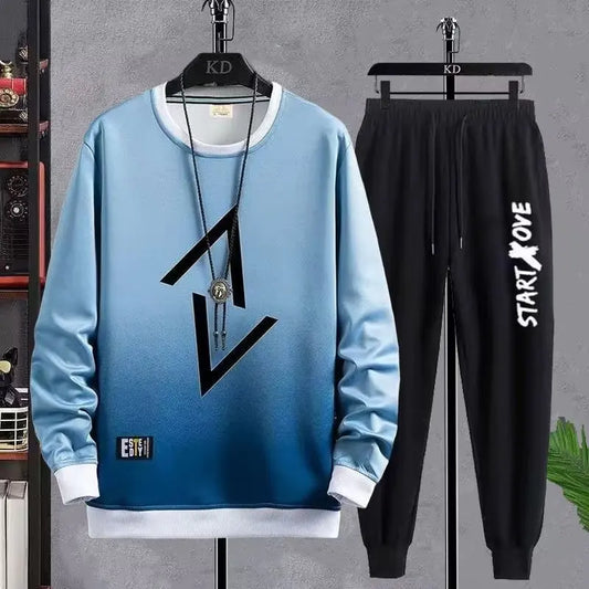 Spring Autumn Men's Sets Hip Hop Long sleeve Print T Shirts+Solid color jogger Casual Pants Fashion 2 for Sets Men Clothing Sets
